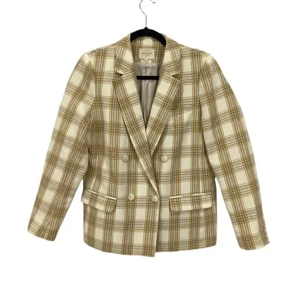 Sezane Christie Jacket Carreau Tile Plaid In Beige Ochre Bordeaux 38 US Size 6 - Picture 2 of 15